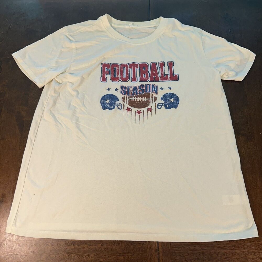 Maurices Cream Football Graphic Print Oversized Crew Neck Short Sleeve T-Shirt L
